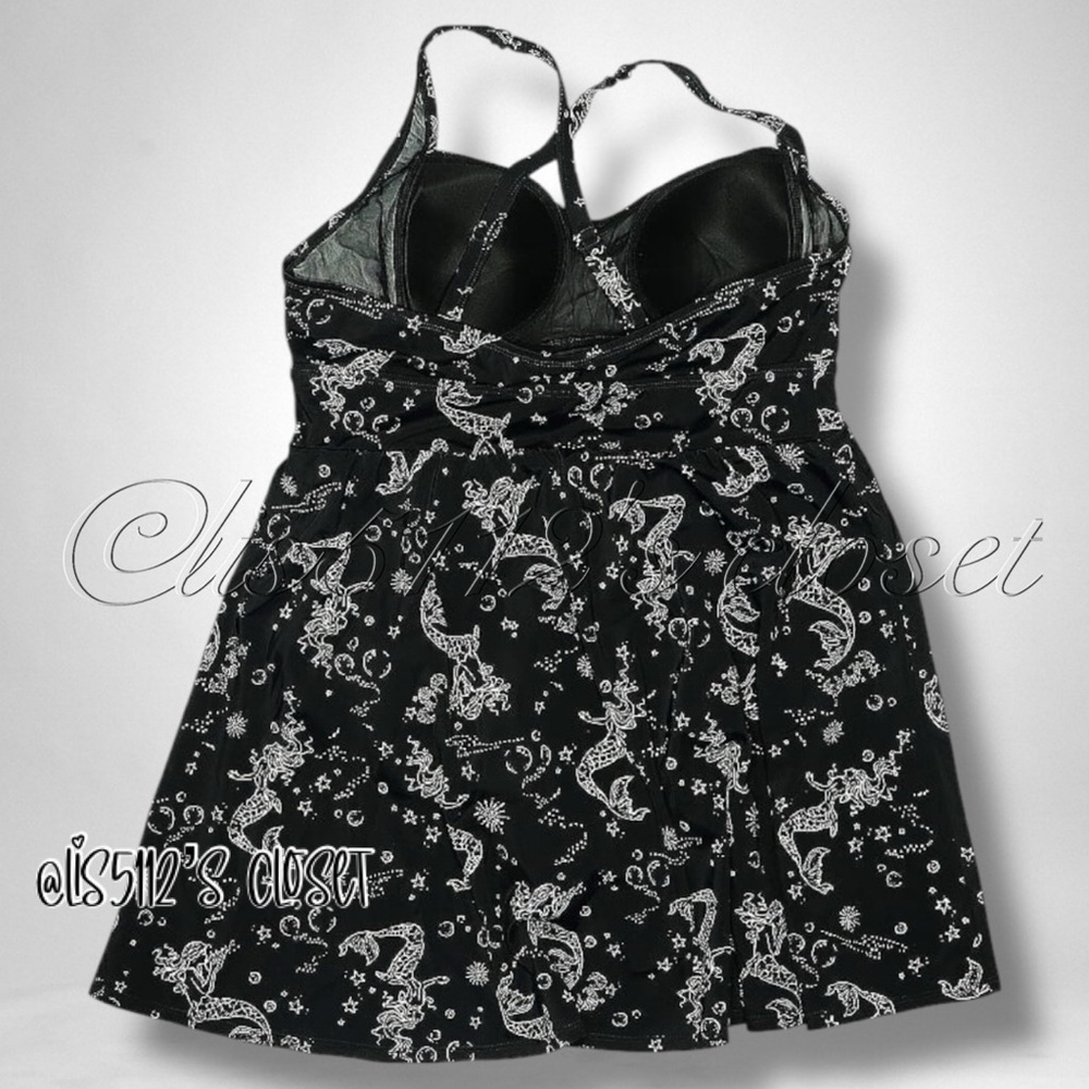 Torrid Black Mermaid Print Retro Wireless Long Swim Dress Swimsuit 2X 18 20 - Picture 6 of 14
